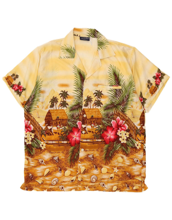Pacific & Co Camisa hawaiana de manga corta para hombre Poliéster floral amarillo grande