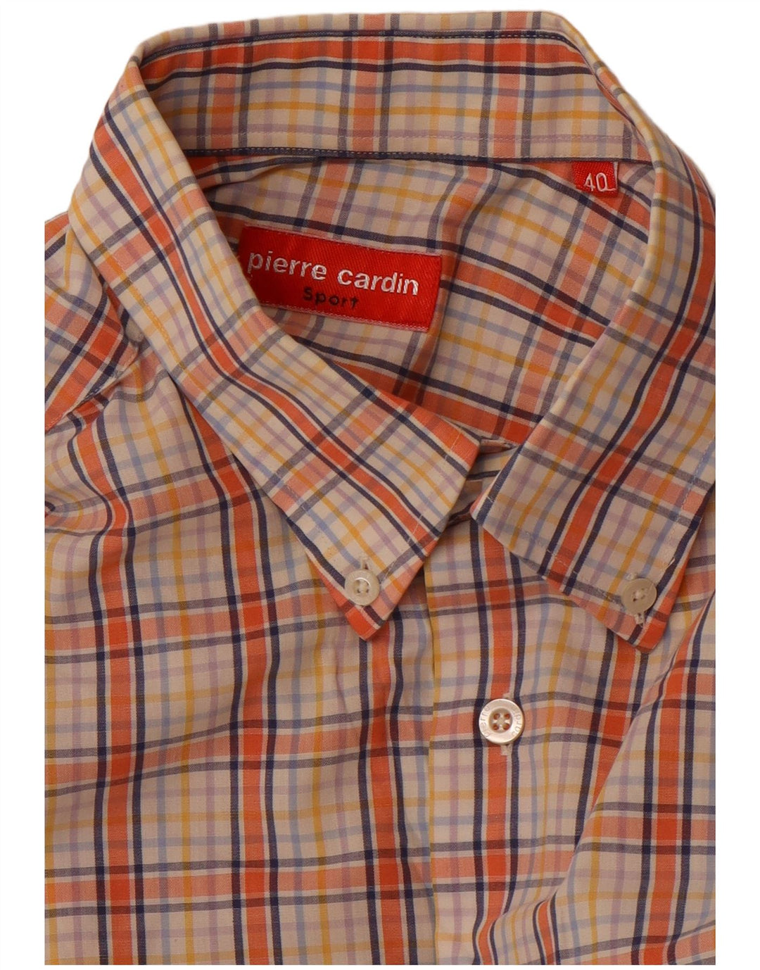 Pierre Cardin Camisa de manga corta para hombre Talla 40 Algodón a cuadros naranja mediano