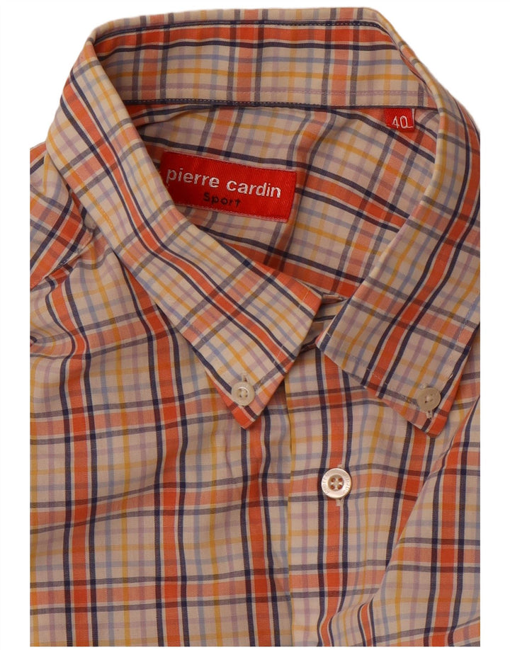 Pierre Cardin Camisa de manga corta para hombre Talla 40 Algodón a cuadros naranja mediano