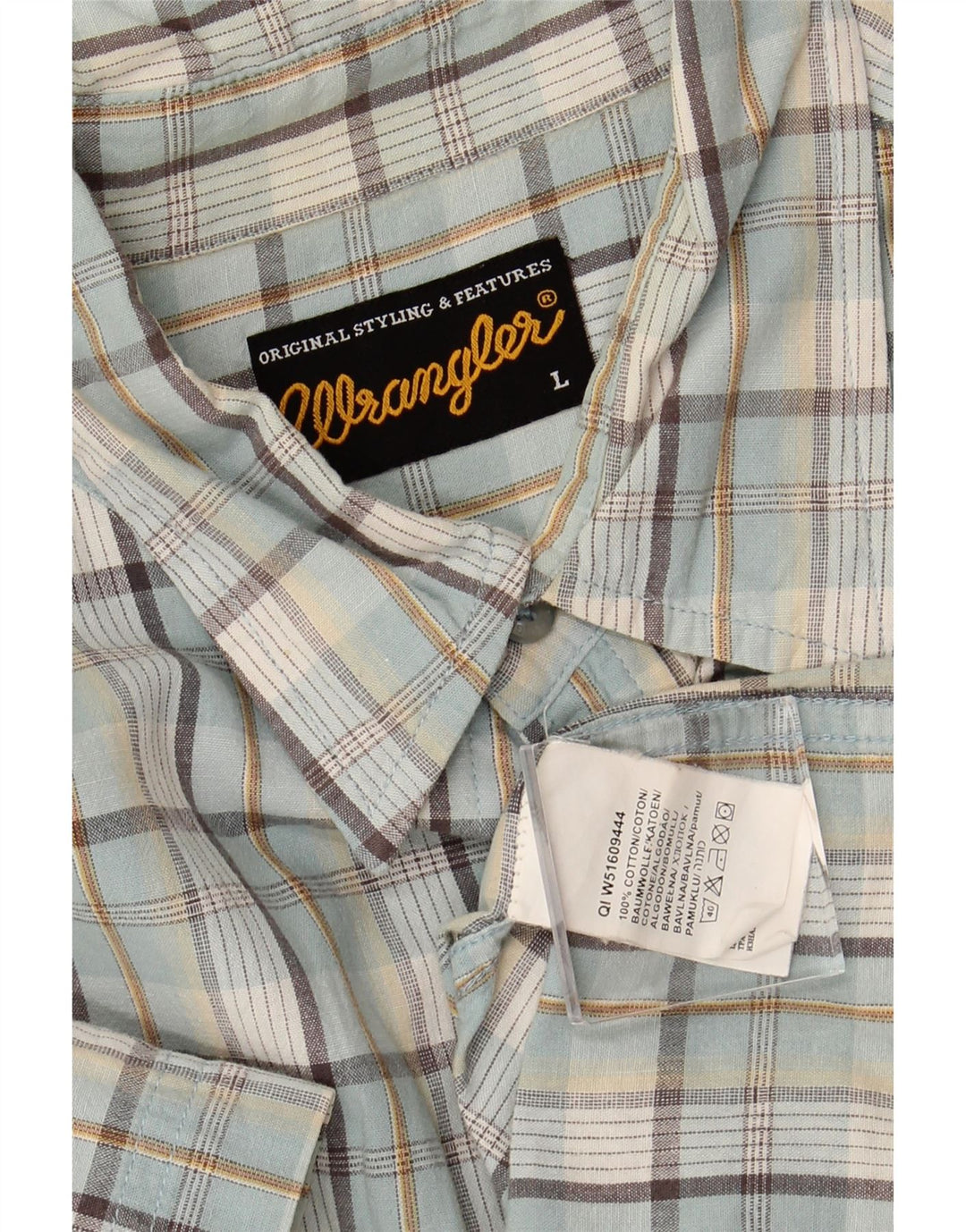WRANGLER Camisa de manga corta para hombre de algodón a cuadros azules grandes