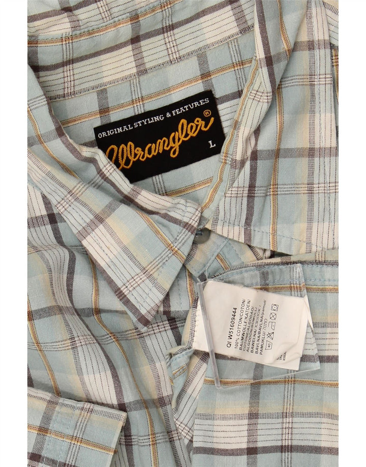 WRANGLER Camisa de manga corta para hombre de algodón a cuadros azules grandes
