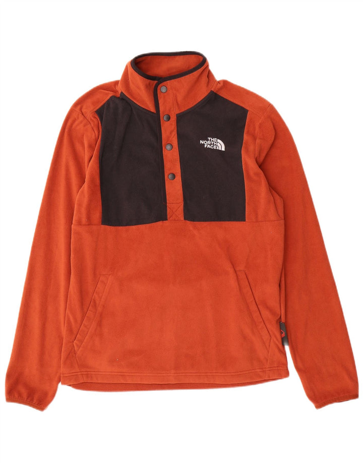 The North Face Jersey de forro polar con cuello con botones para hombre, color naranja pequeño