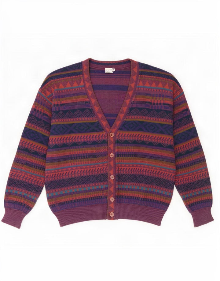 Vintage hombres Cardigan suéter IT 50 medio multicolor geométrico