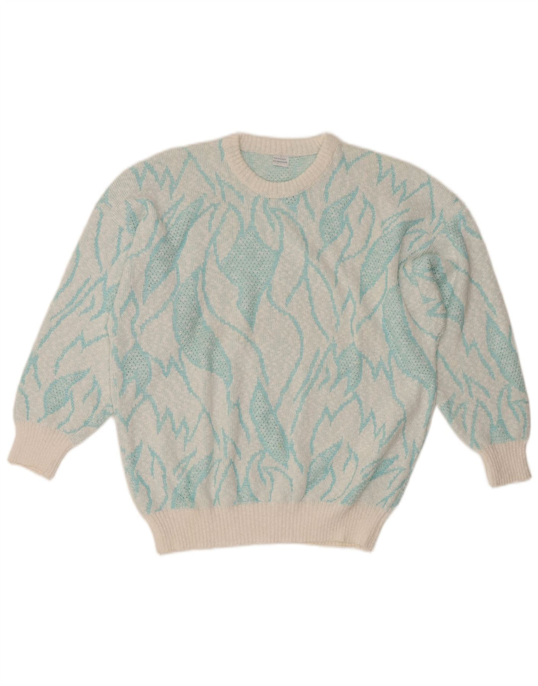 VINTAGE Jersey de cuello redondo para mujer IT 50 XL Bloque de color turquesa