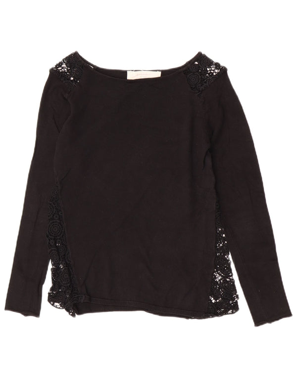Zara Blusa de manga larga para mujer Top UK 44 Large Black Floral