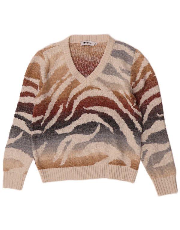 Desigual Jersey con cuello en V para mujer UK 6 XS Estampado animal multicolor