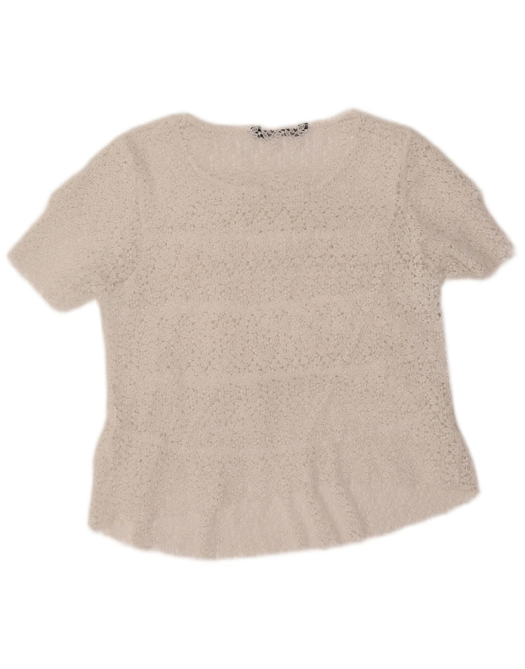 ZARA Mujer Blusa Corta Top UK 40 Mediano Blanco Floral