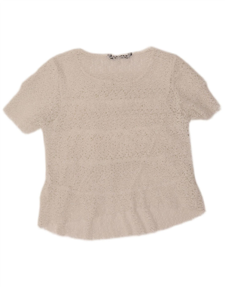 ZARA Mujer Blusa Corta Top UK 40 Mediano Blanco Floral