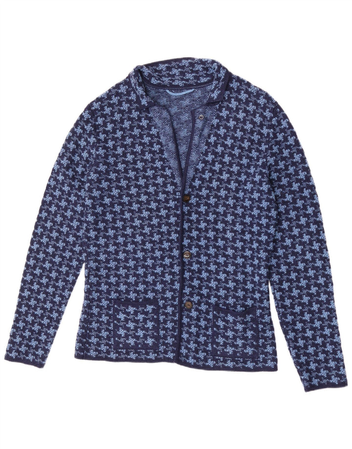 Vintage hombre Cardigan suéter IT 50 lana de pata de gallo azul medio
