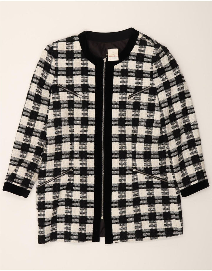 Meico Chaqueta tipo blazer larga para mujer EU 42 Grande Poliéster a cuadros negros