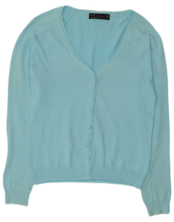 Zara Mujer Cárdigan Suéter UK 12 Algodón Azul Medio