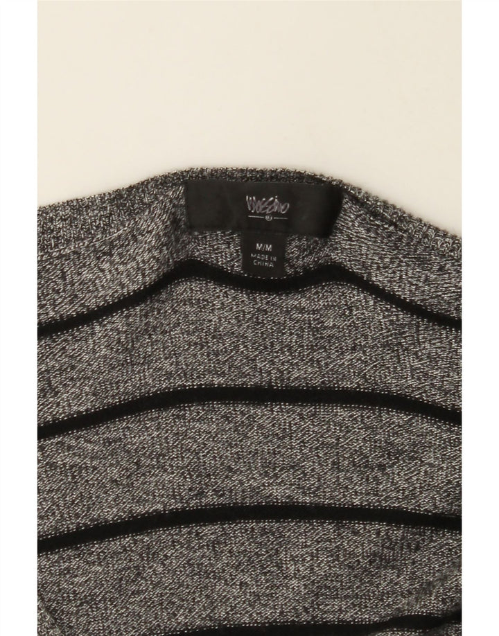 MOSSIMO Womens V-Neck Jumper Sweater UK 12 Medium Grey Striped Nylon Vintage Mossimo and Second-Hand Mossimo from Messina Hembry 