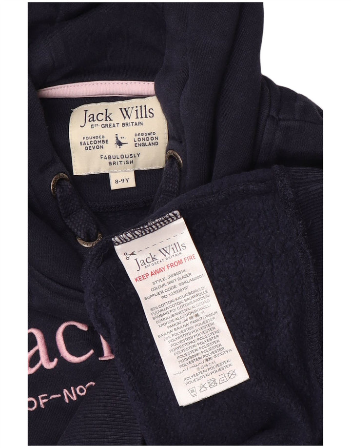 JACK WILLS Jersey con capucha gráfico para niña 8-9 años Algodón azul marino