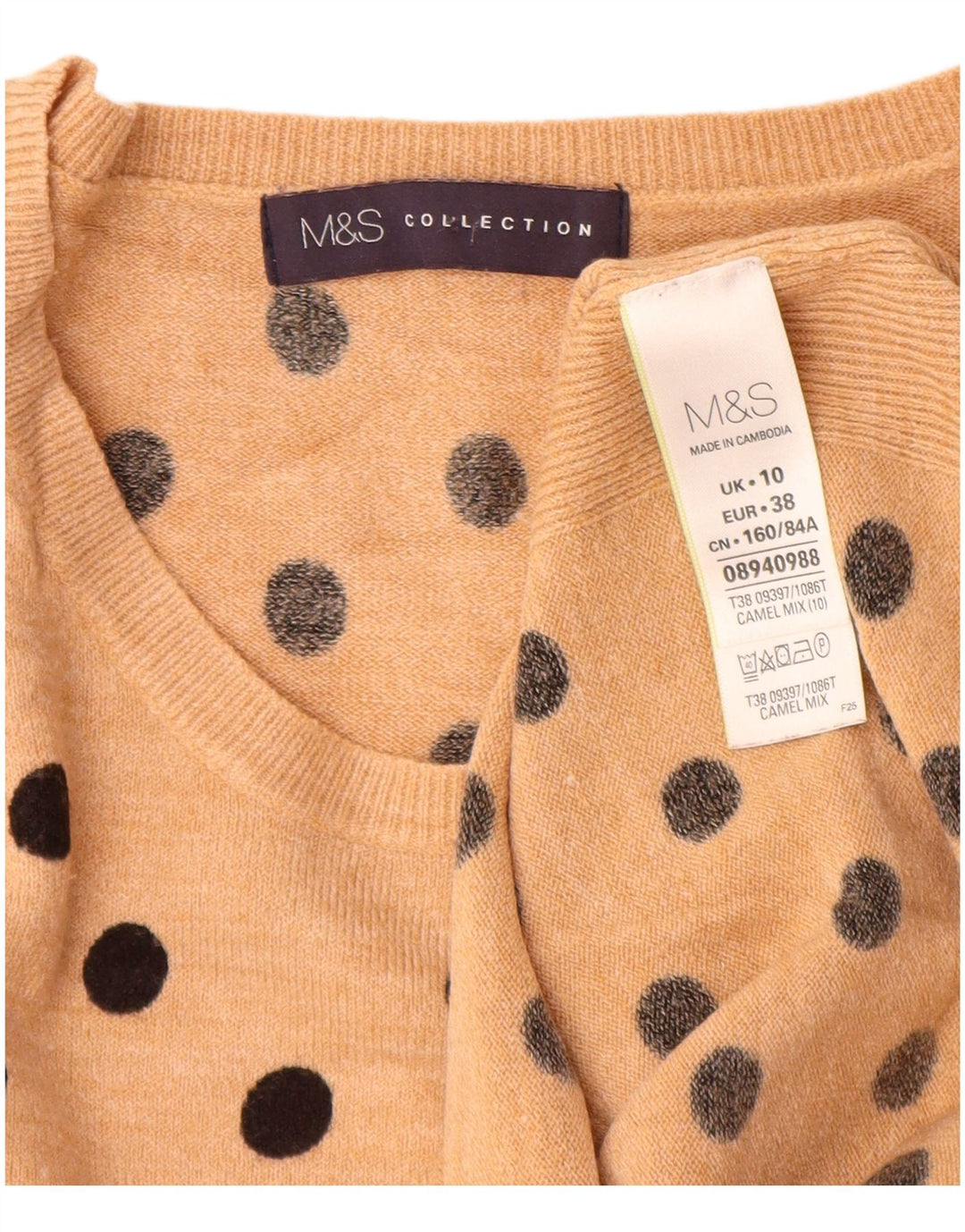 MARKS & SPENCER Suéter tipo jersey con cuello barco para mujer UK 10 Small Beige