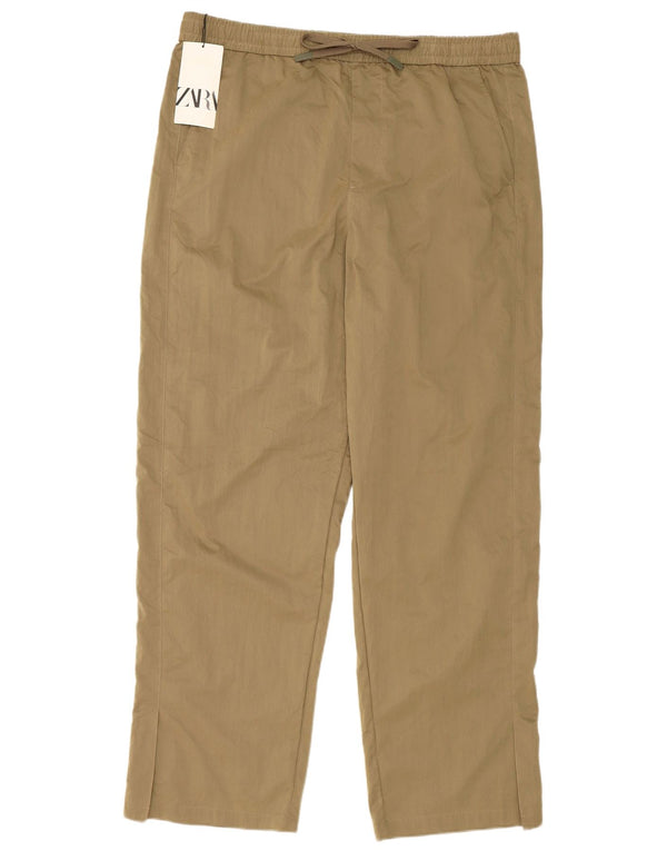 Zara Mujer Pantalón Chino Tapered XL W38 L30 Caqui Poliéster