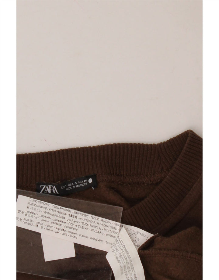 ZARA Womens Crop Oversized Sweatshirt Jumper UK 10 Small Brown Polyester Vintage Zara and Second-Hand Zara from Messina Hembry 