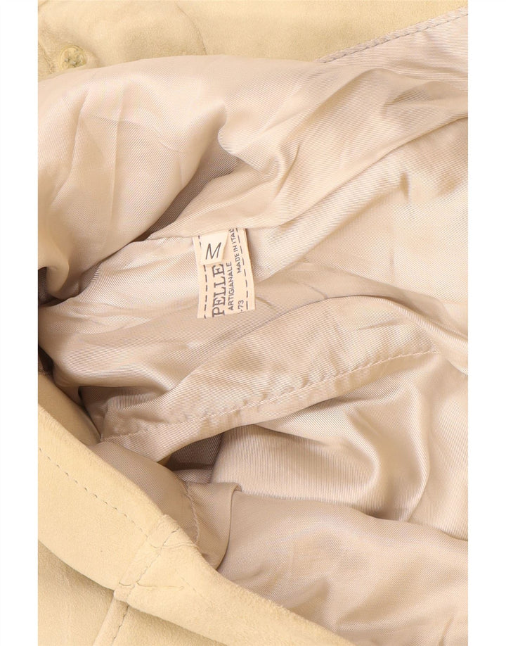 Vintage mujer ante chaqueta Reino Unido 12 cuero beige medio