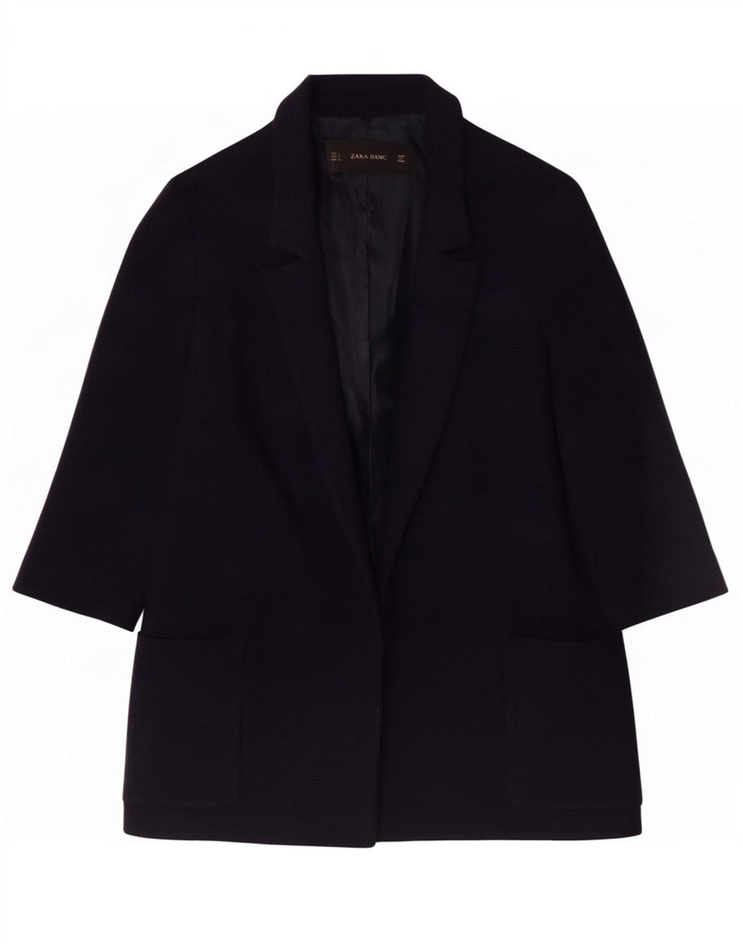 Zara Chaqueta tipo blazer abierta de manga 3/4 extragrande para mujer UK 10 Small Azul marino
