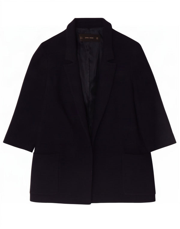 Zara Chaqueta tipo blazer abierta de manga 3/4 extragrande para mujer UK 10 Small Azul marino