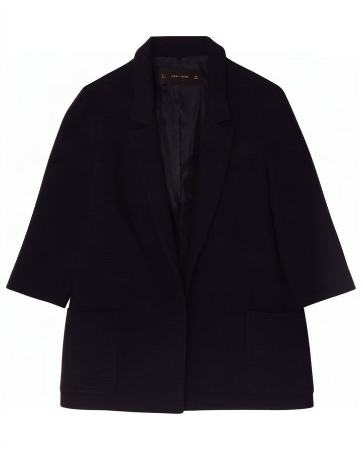 Zara Chaqueta tipo blazer abierta de manga 3/4 extragrande para mujer UK 10 Small Azul marino