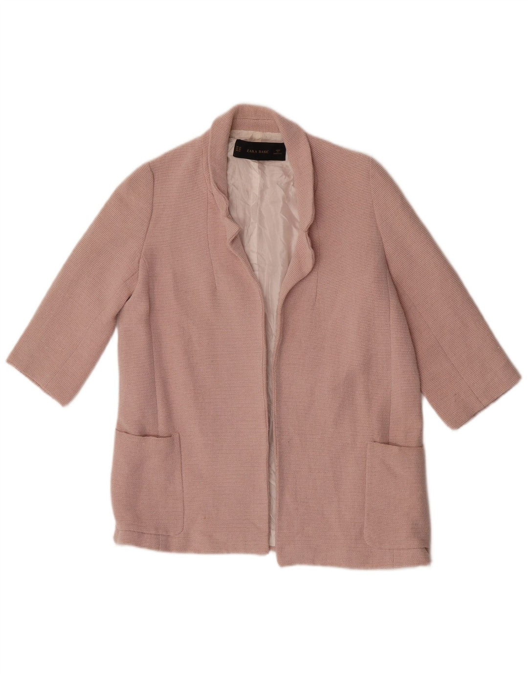 ZARA Chaqueta tipo blazer abierta de manga 3/4 para mujer UK 6 XS Rosa