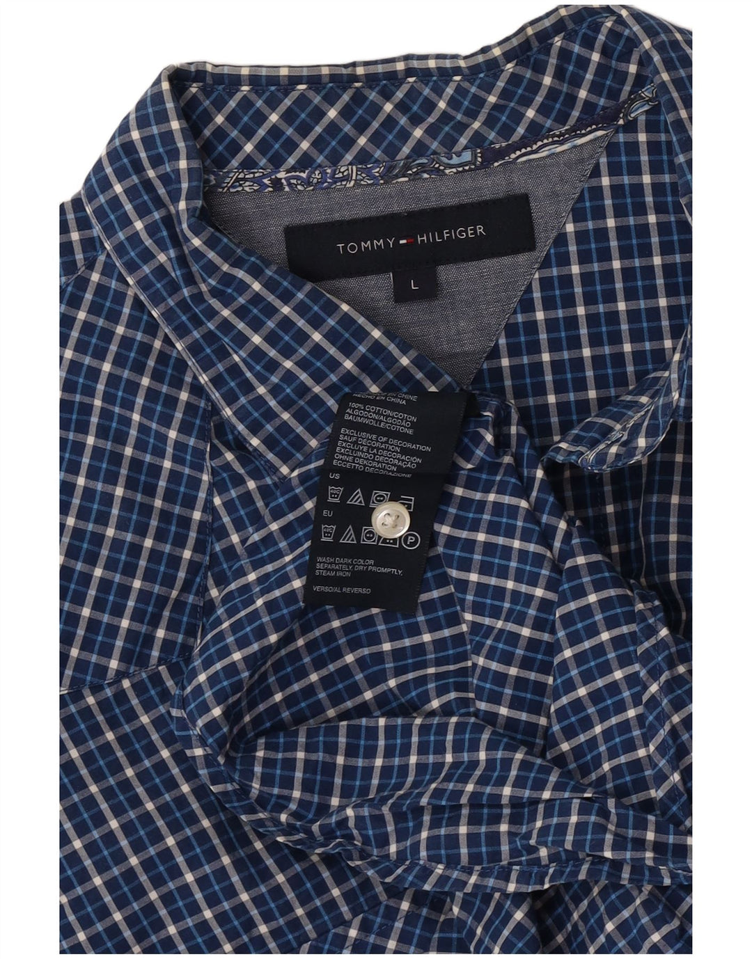 Camisa Tommy Hilfiger para hombre de algodón a cuadros azules grandes