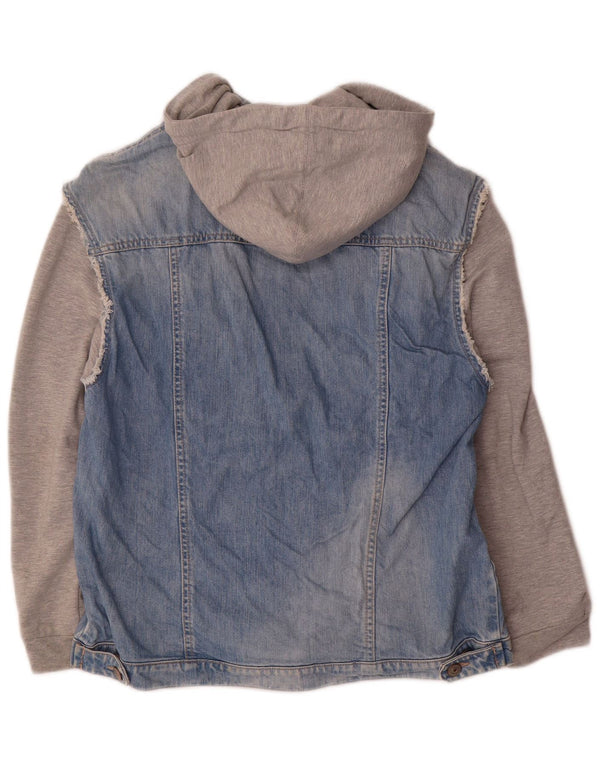 Zara Mujer Chaqueta Vaquera Con Capucha UK 44 Azul Medio Colorblock
