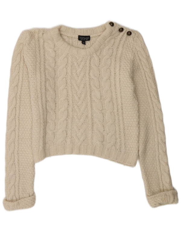 Topshop Suéter Corto con Cuello Redondo para Mujer UK 10 Small Off White
