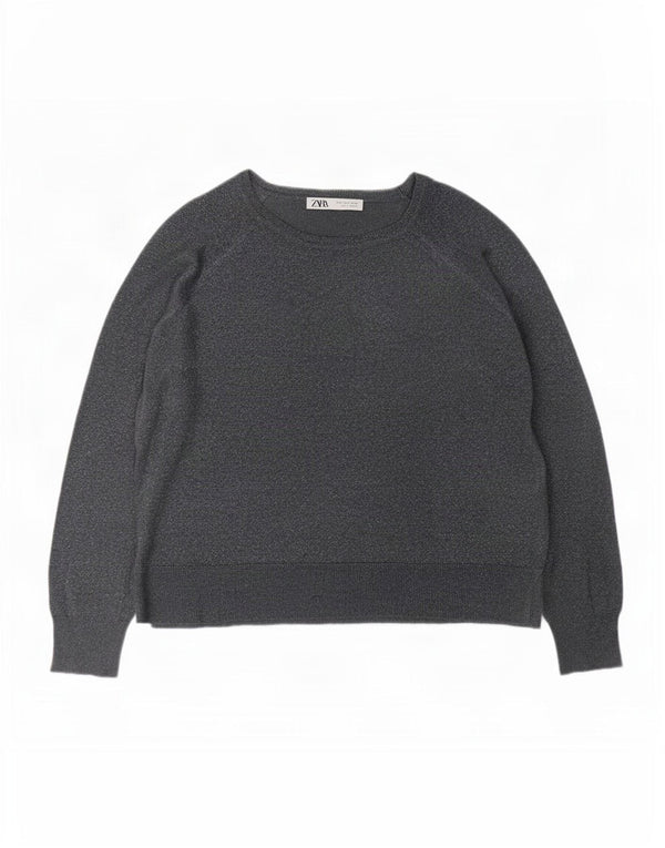 Zara Blusa Extragrande para Mujer Top UK 10 Small Viscosa Gris Moteada