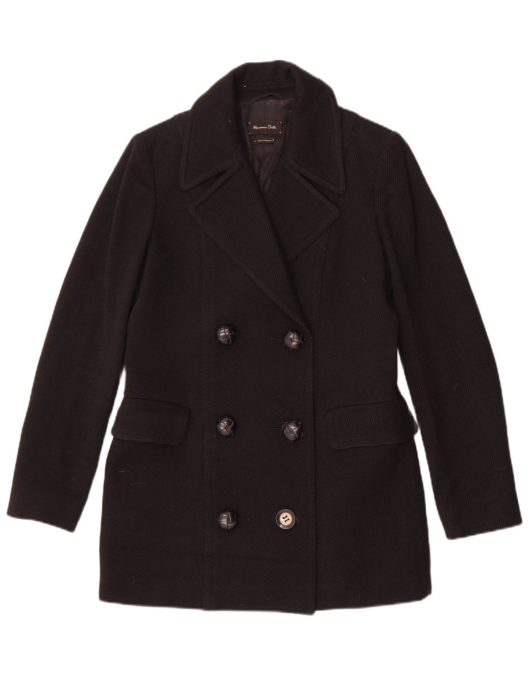 Massimo Dutti Abrigo Cruzado Mujer EU 38 Small Lana Negra