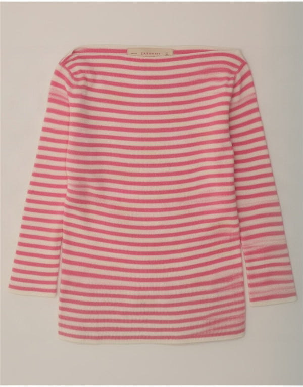 Zara Mujer Top Manga 3/4 UK 10 Small Rosa Rayas