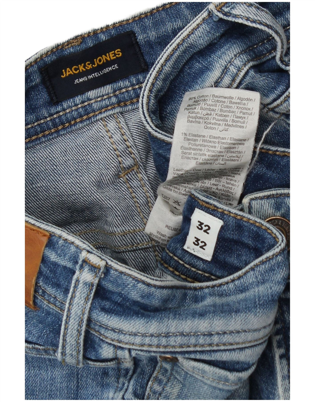 Jack & Jones Vaqueros rectos desgastados para hombre W32 L32 Algodón azul