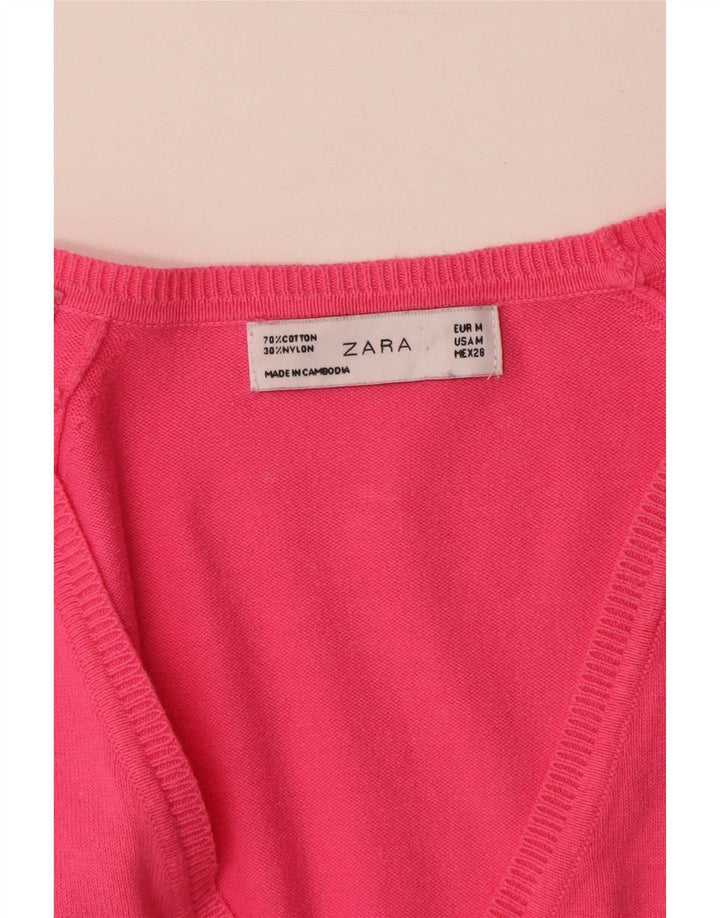Zara Mujer Cárdigan Suéter UK 12 Algodón Rosa Medio