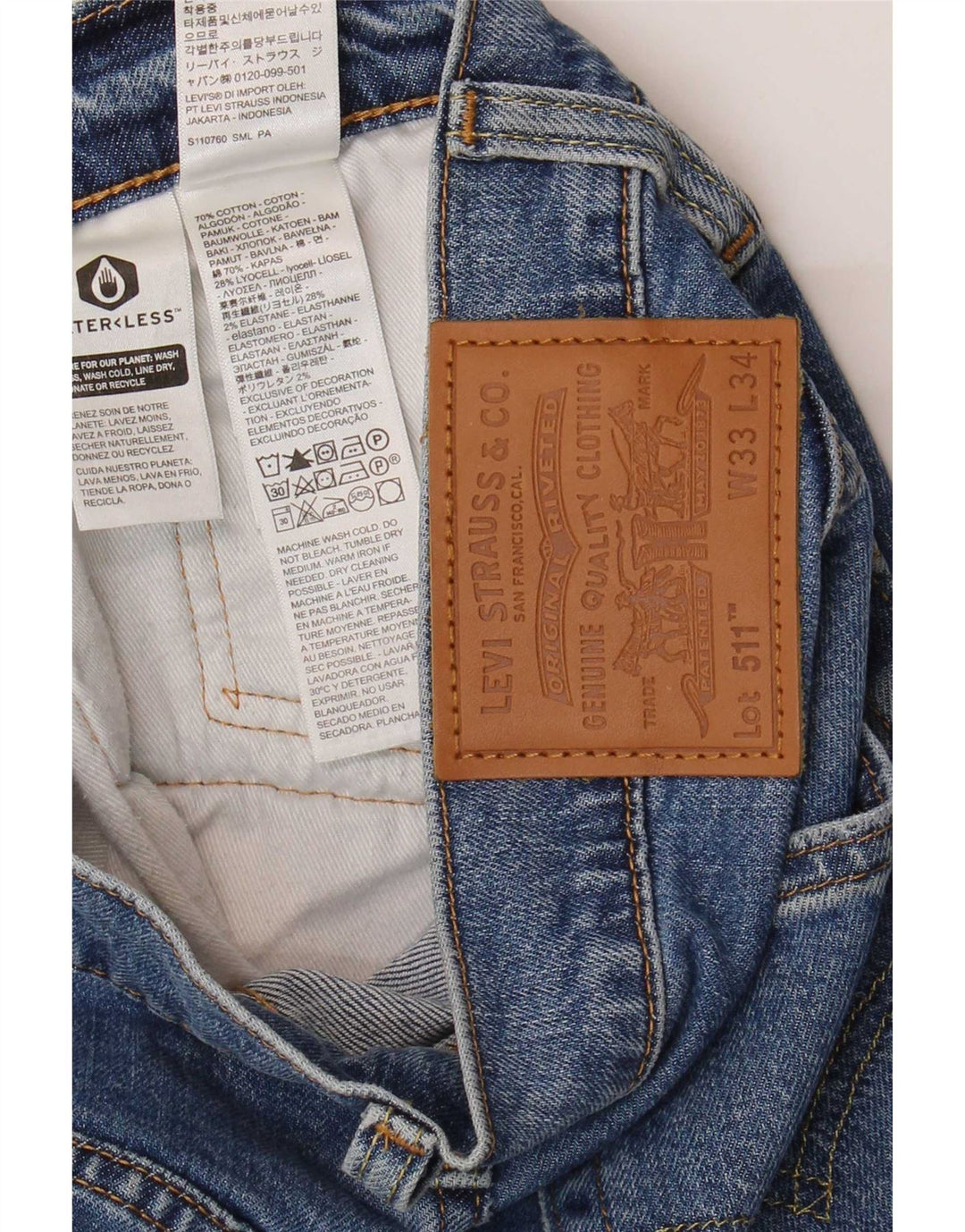 Levi's Hombre 511 Slim Jeans W33 L34 Algodón Azul