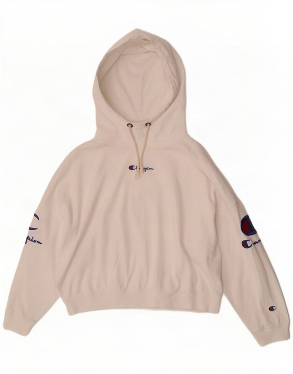Champion Sudadera con capucha gráfica de manga 3/4 de gran tamaño para mujer UK 4 XS Blanco