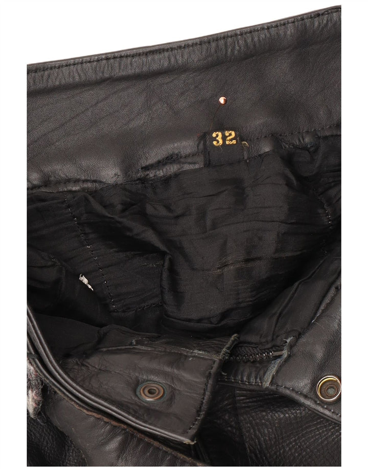 VINTAGE Pantalones de cuero biker para hombre W32 L23 Negro