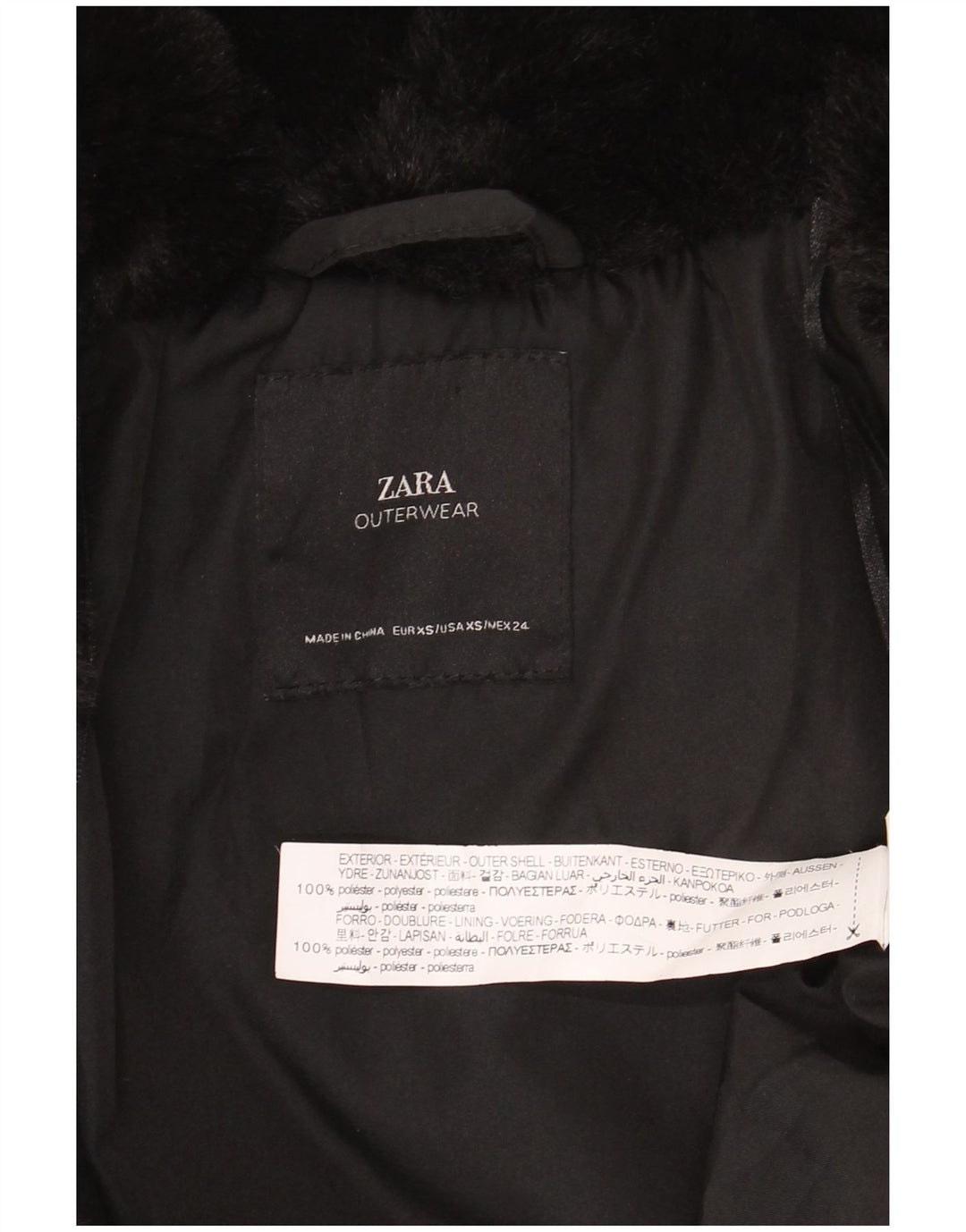 Zara Mujer Chaqueta De Piel Sintética UK 6 XS Poliéster Negro