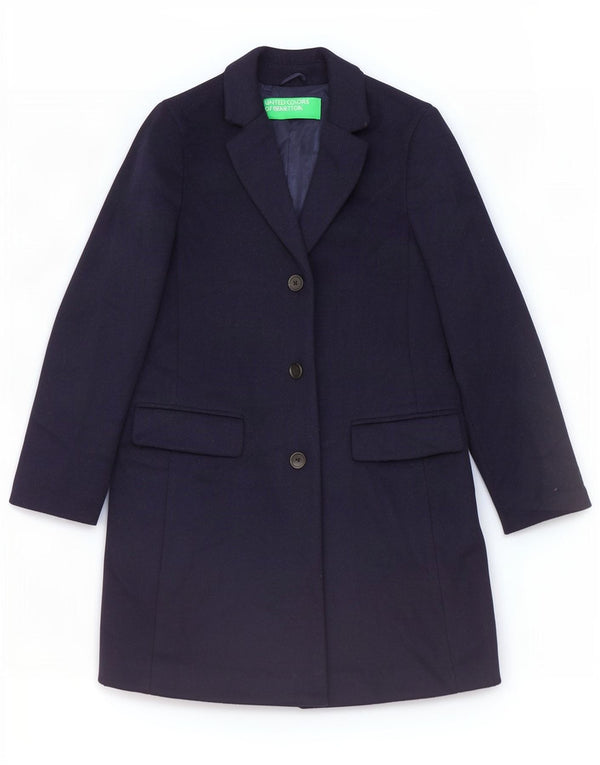 Abrigo Benetton Mujer UK 8 Small Lana Azul Marino