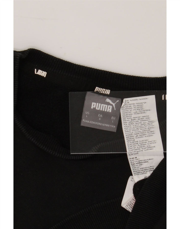 PUMA Mens Graphic Sweatshirt Jumper Large Black Colourblock Cotton Vintage Puma and Second-Hand Puma from Messina Hembry 