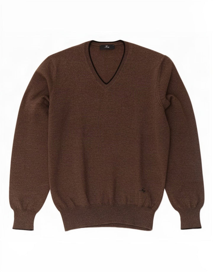 Fay Jersey con Cuello en V para Hombre IT 46 Small Marrón Lana Virgen