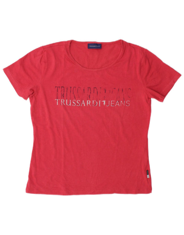 Trussardi Camiseta gráfica para mujer Top UK 46 Large Rojo Algodón