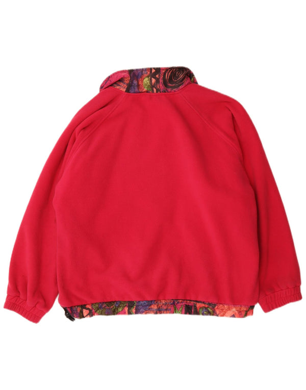 Vintage mujer oversize zip cuello polar jumper Reino Unido 14 medio rosa geométrico