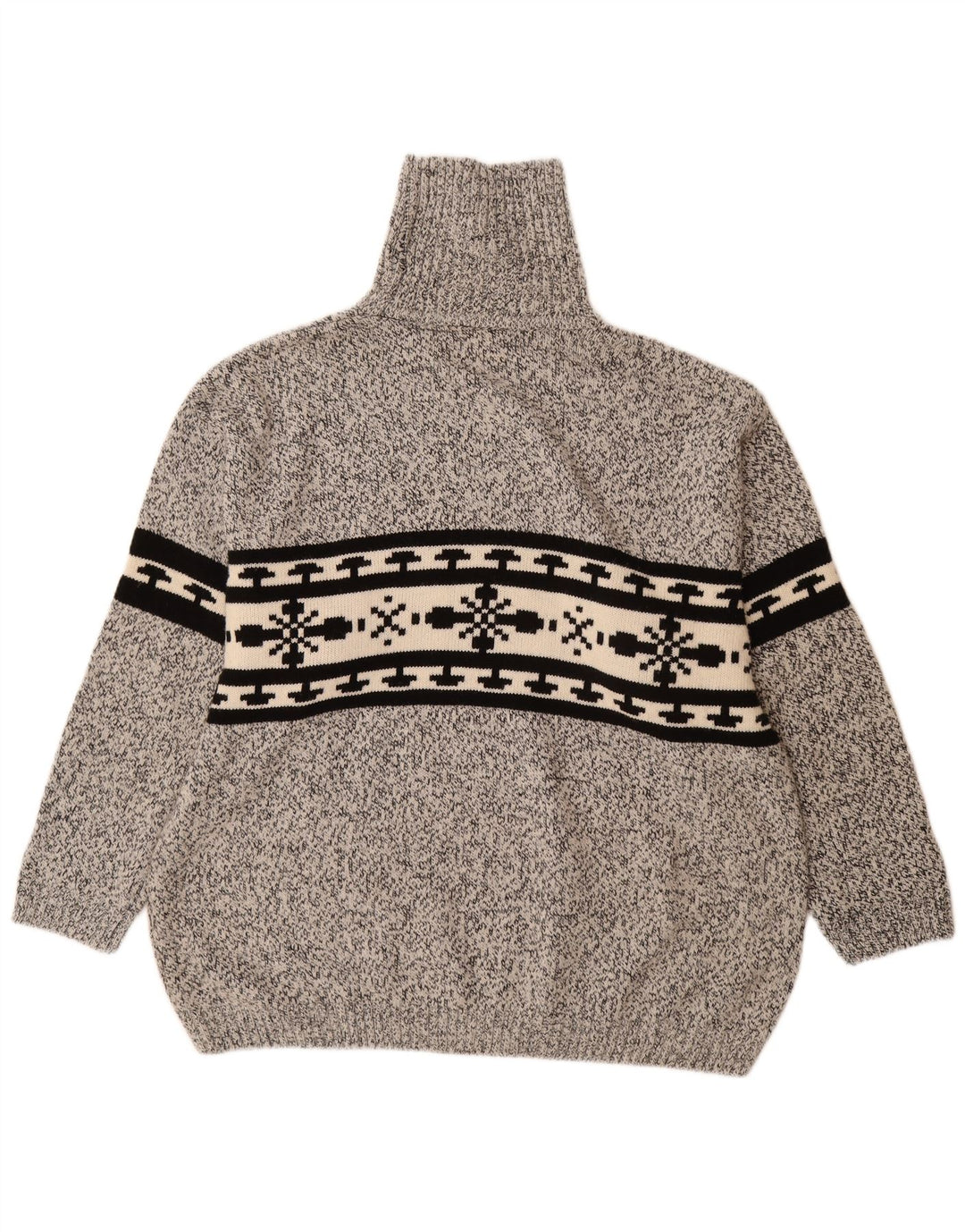 VINTAGE Hombres Roll Neck Jumper Suéter 2XL Gris Fair Isle Acrílico