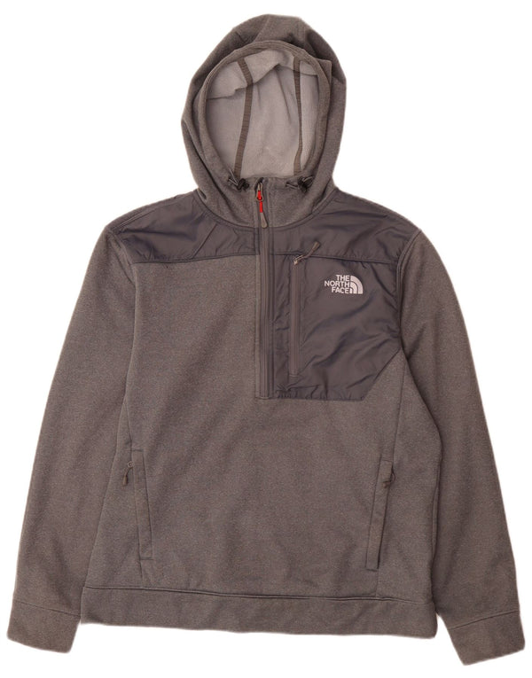 The North Face Jersey con capucha y cuello con cremallera para hombre, talla grande, poliéster color block gris