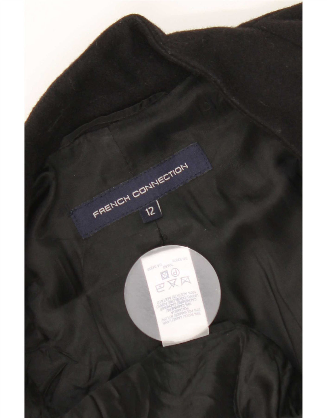 French Connection Abrigo extragrande para mujer UK 40 Lana negra mediana