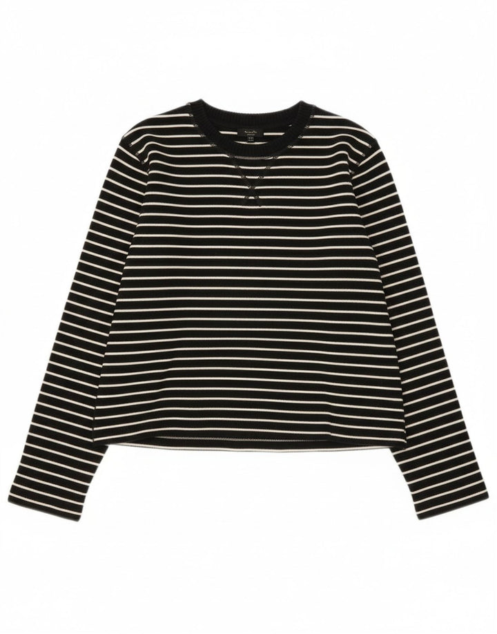 Massimo Dutti Top Mujer Manga Larga UK 44 Mediano Negro Rayas Algodón
