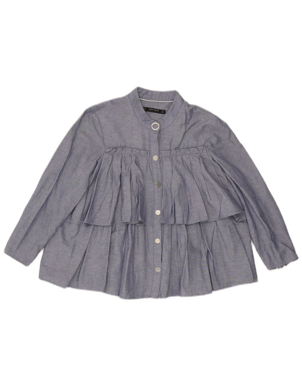 Zara Blusa tipo camisa holgada con volante en la parte delantera para mujer UK 6 XS Algodón azul