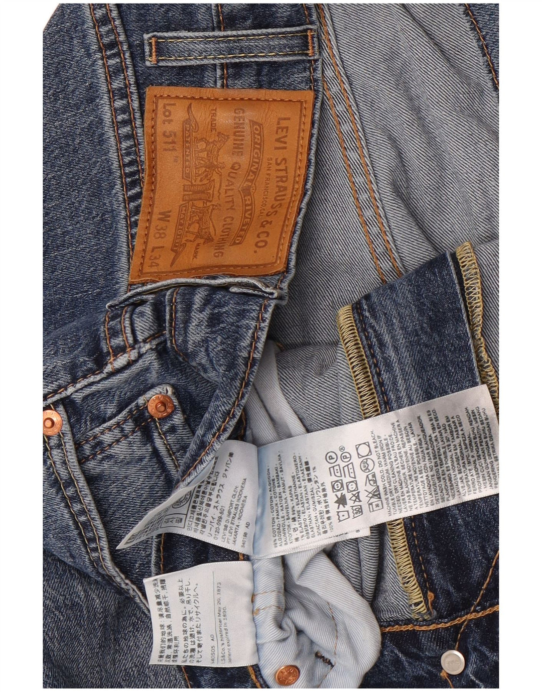 Levi's Hombre 511 Slim Jeans W38 L26 Algodón Azul