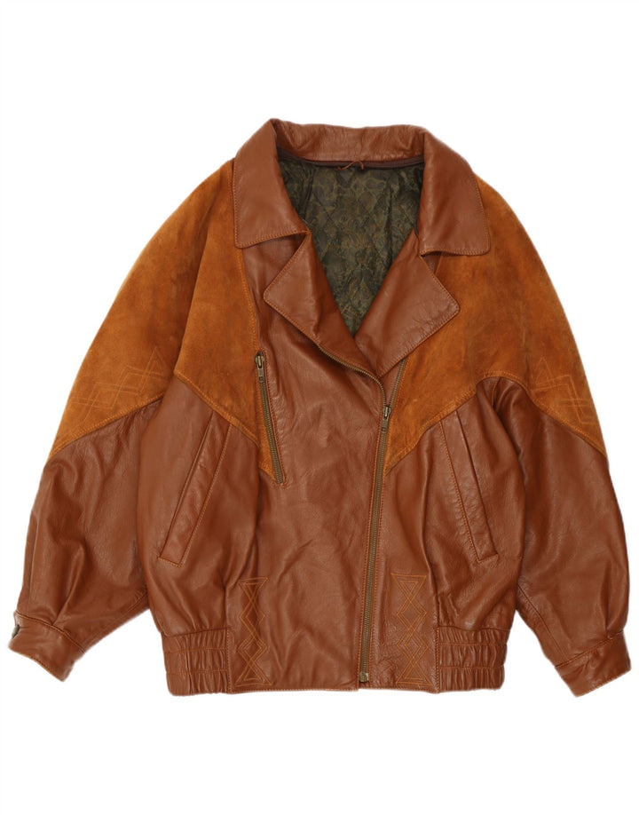 Vintage mujer chaqueta de cuero Reino Unido 14 marrón grande