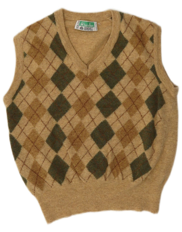 Benetton Camiseta Corta Sin Mangas Mujer UK 44 Medium Beige Argyle/Diamond Wool